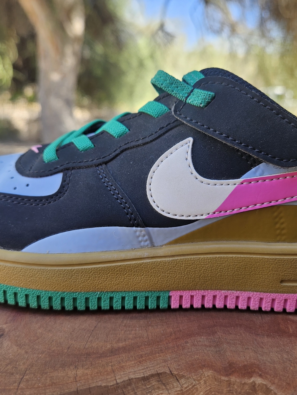 (MWOB) Nike Kids Air Force 1 Low — Black/Light Blue with Teal Laces 3Y - Picture 10 of 15